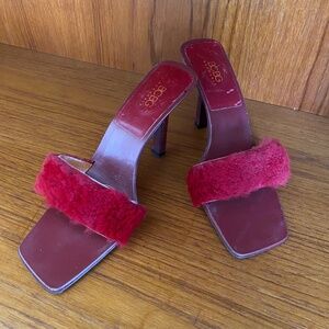Red Fur Trimmed BCBG Kitten Heels
